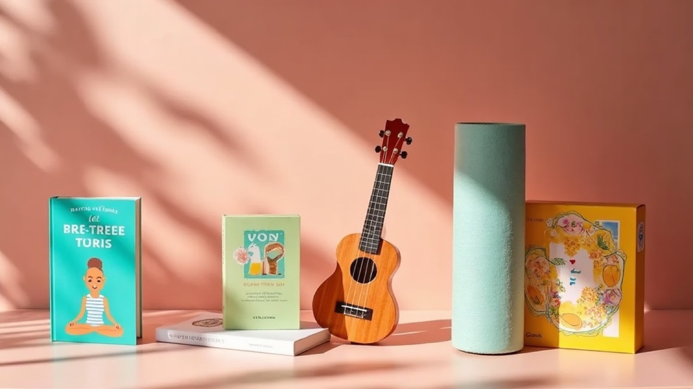 Curated starter kits with book, yoga mat, ukulele, and craft set